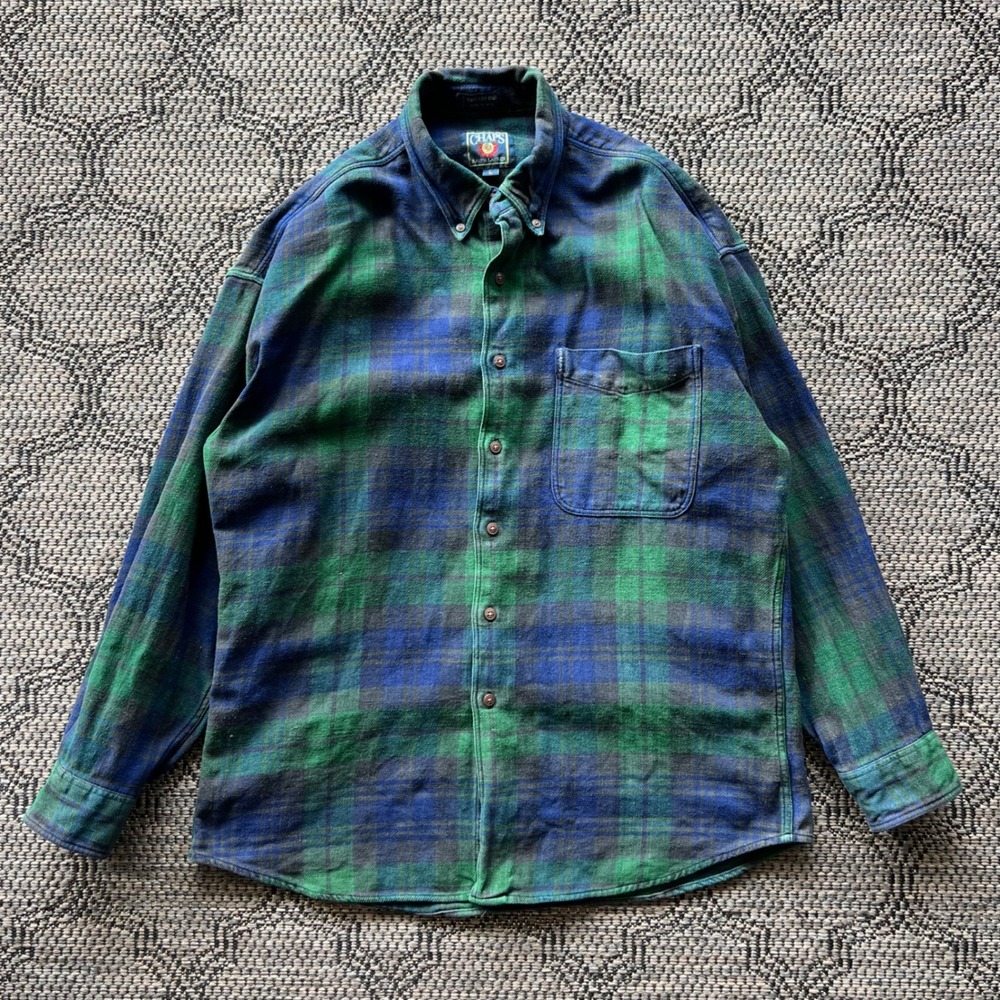 Vintage‎ Chaps Ralph Lauren Shirt Mens Large Green Blue Plaid Cotton Flannel
